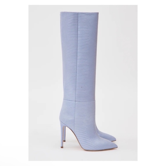 New! PARIS TEXAS 105mm Snakeskin Lizard Effect Knee High Leather Boots in Denim - Picture 5 of 16